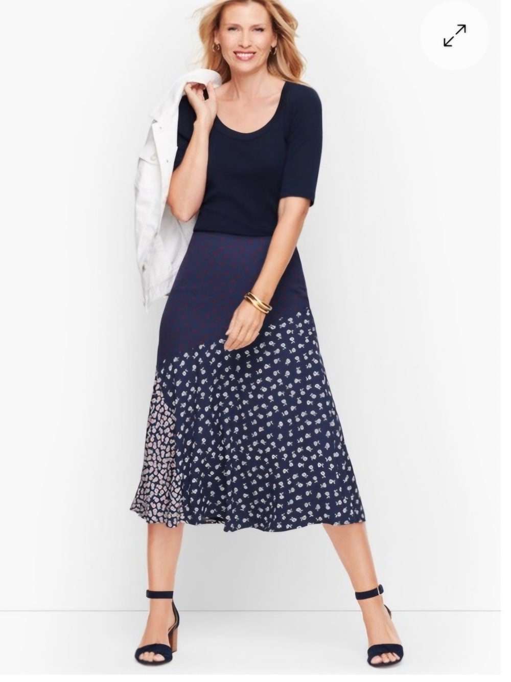Talbots Navy and White Mixed-Print Midi Skirt